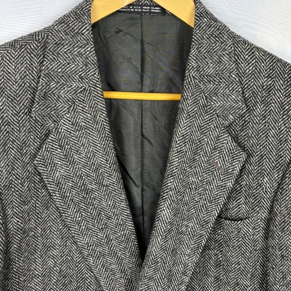 Mens 100% Shetland Wool Blazer Sport Coat Towncraft 42L Gray Herringbone Classic - Picture 2 of 13